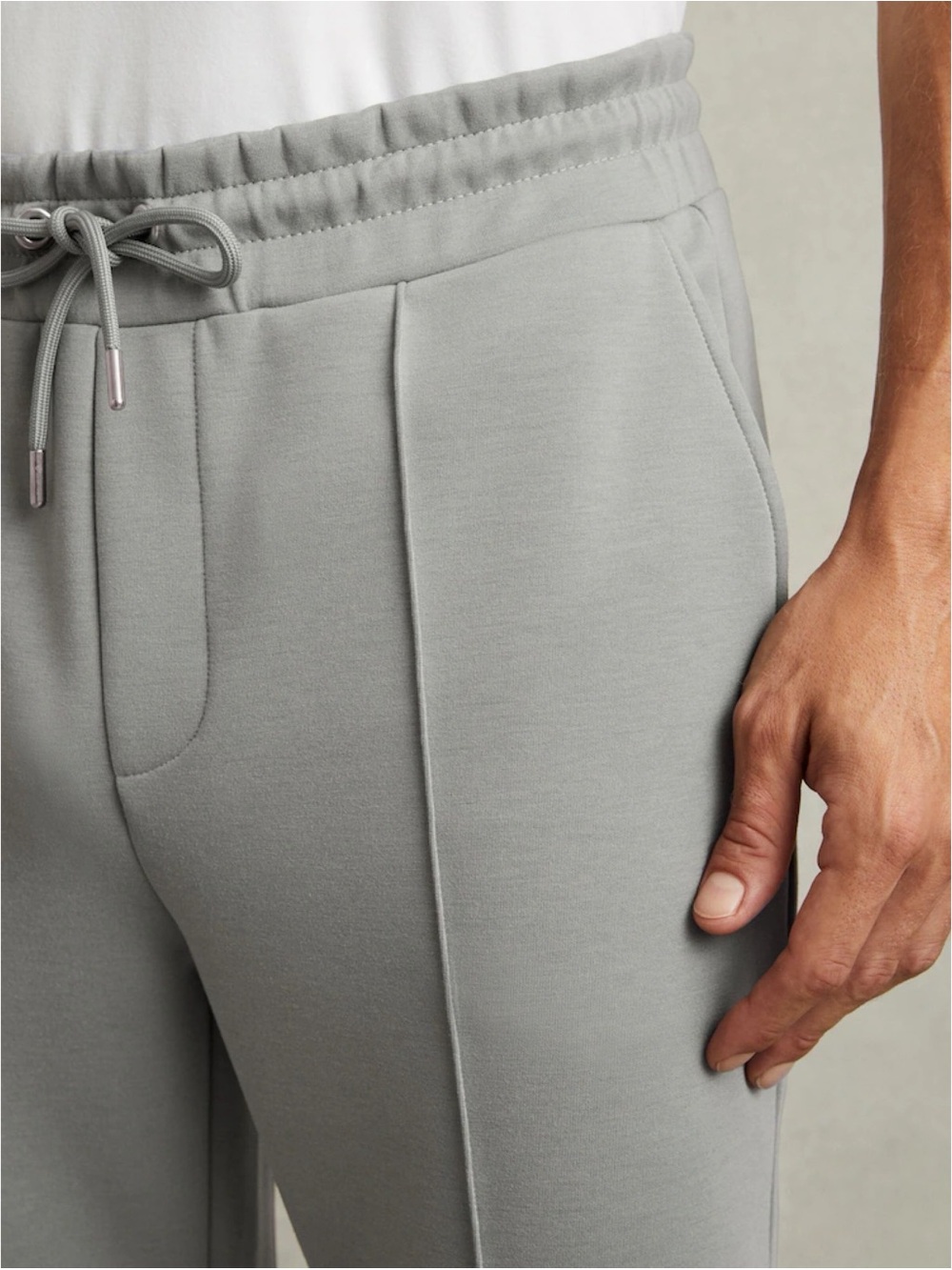REISS Premier Premium Interlock-Jersey Joggers in Flint - Picture 2 of 4